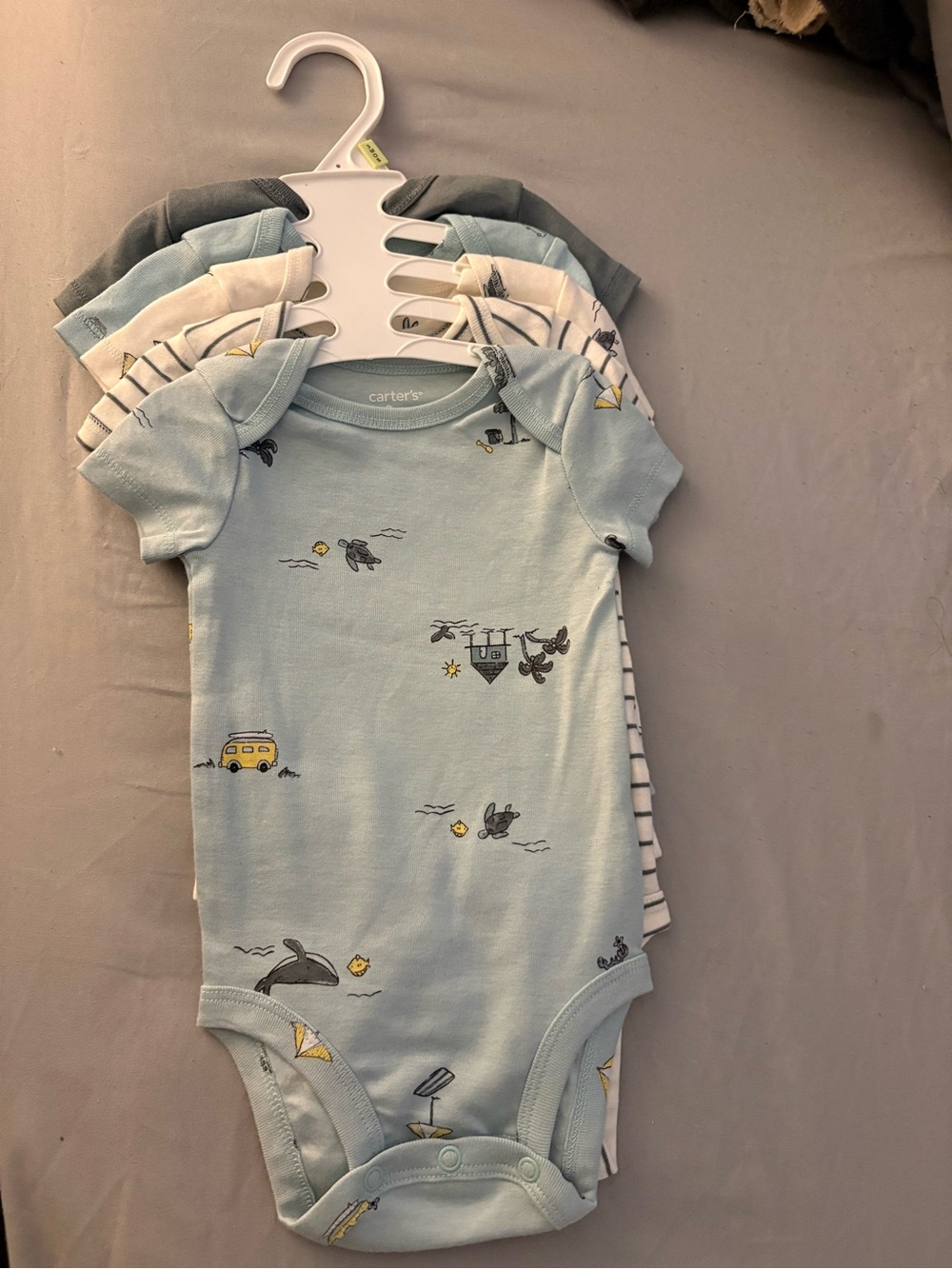 Carter's Light Blue Short-Sleeve Printed Baby One-Piece Bodysuits - 5 Pack